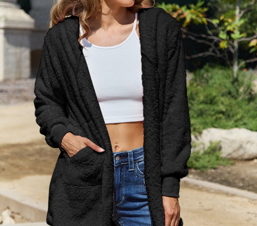 Full Size Teddy Hooded Jacket with Pockets