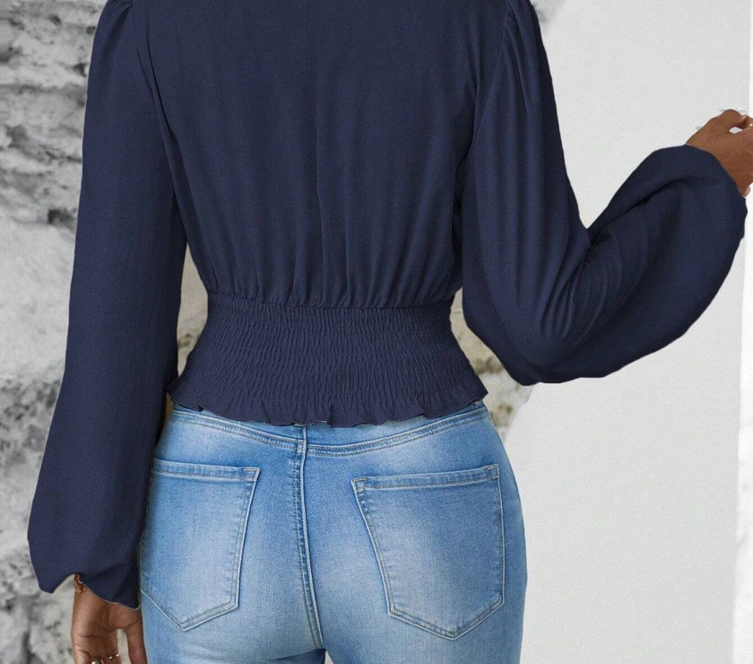 Smocked Surplice Balloon Sleeve Top