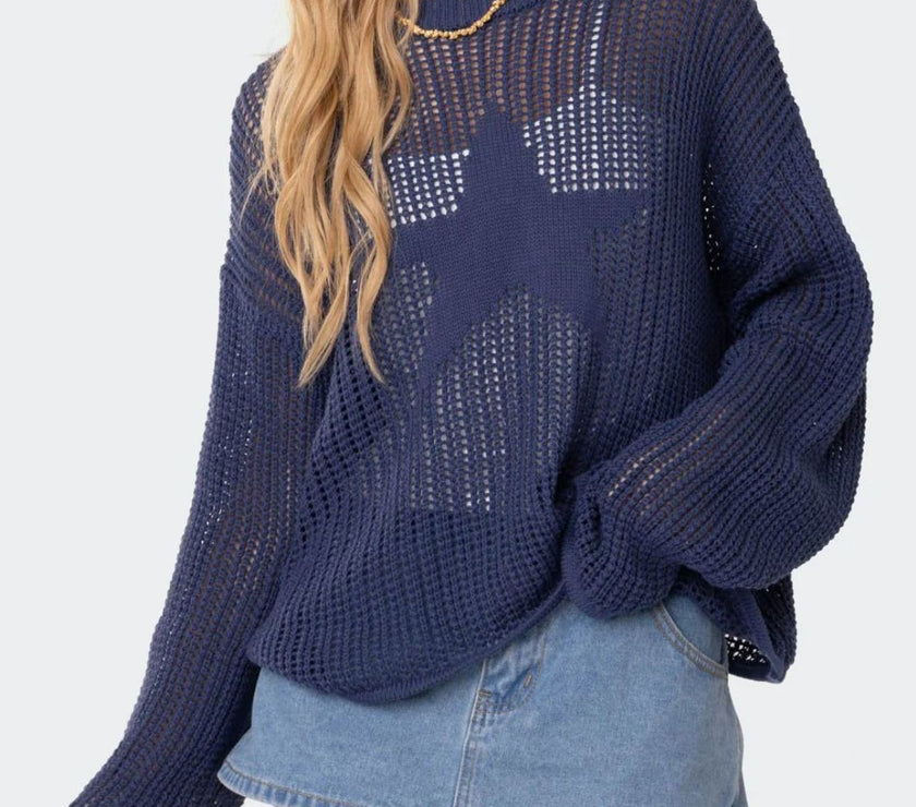 Star Round Neck Long Sleeve Knit Top