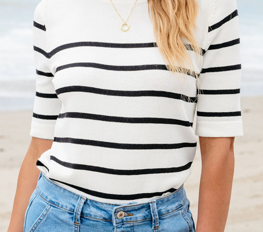 Round Neck Half Sleeve Knit Top