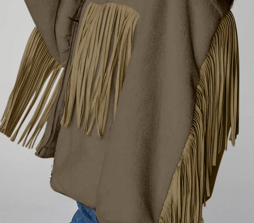 Fringed Zip Up Fleece Jacket