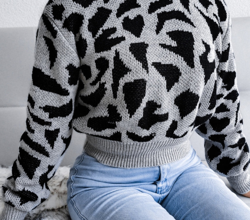 Leopard Round Neck Dropped Shoulder Sweater