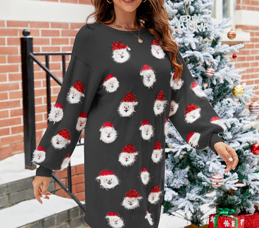 Round Neck Dropped Shoulder Sweater Dress
