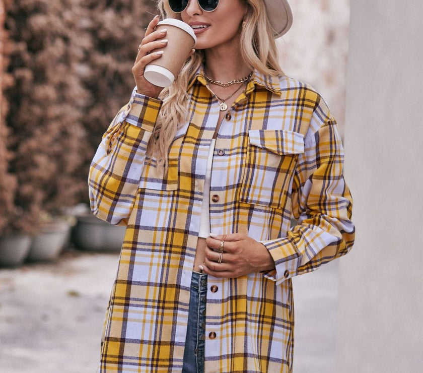 Mandy Plaid Dropped Shoulder Longline Shirt