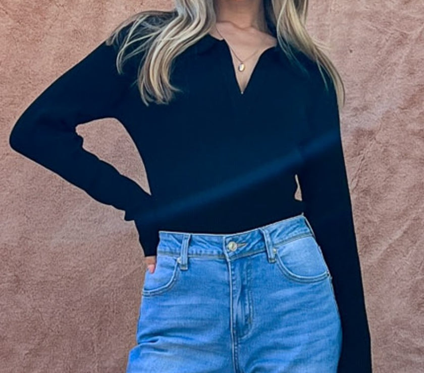 And The Why Full Size Johnny Collar Long Sleeve Ribbed Bodysuit