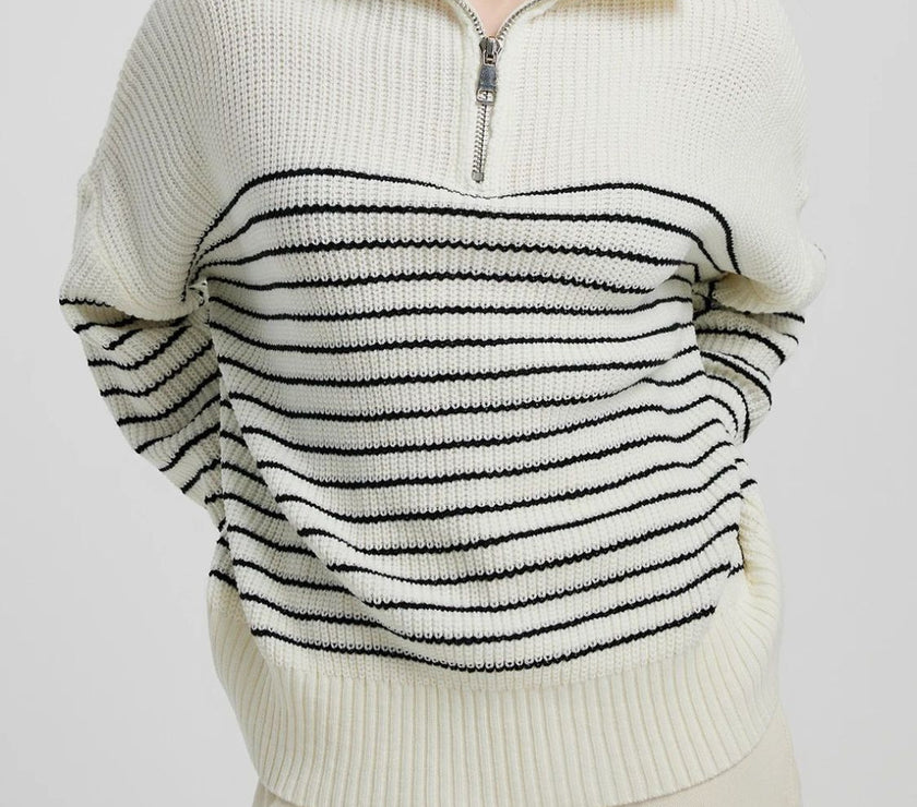 Striped Half Zip Long Sleeve Sweater