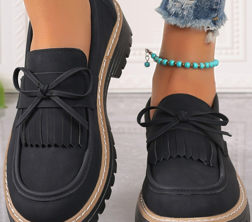 PU Leather Bow Platform Loafers