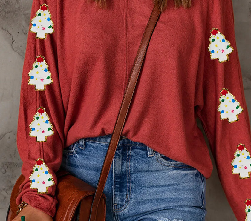 Christmas Tree Round Neck Long Sleeve Top