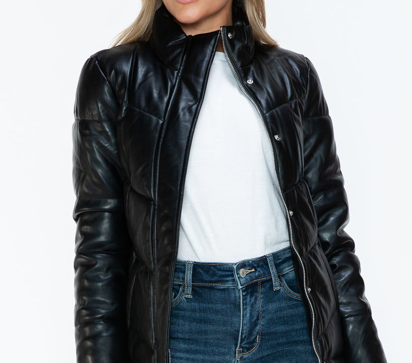 Snobbish Pocketed Zip Up Turtleneck Puffer Jacket