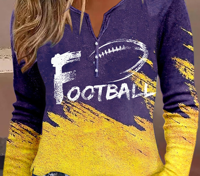 FOOTBALL Graphic Notched Neck Long Sleeve T-Shirt