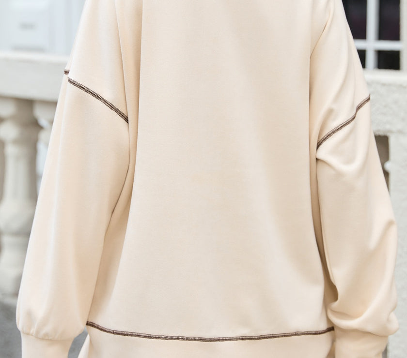 Slit Round Neck Long Sleeve T-Shirt