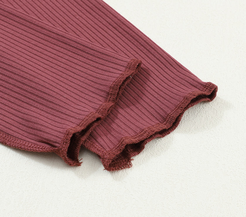 Exposed Seam Contrast Round Neck Long Sleeve T-Shirt