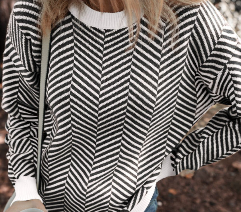 Striped Round Neck Long Sleeve Sweater