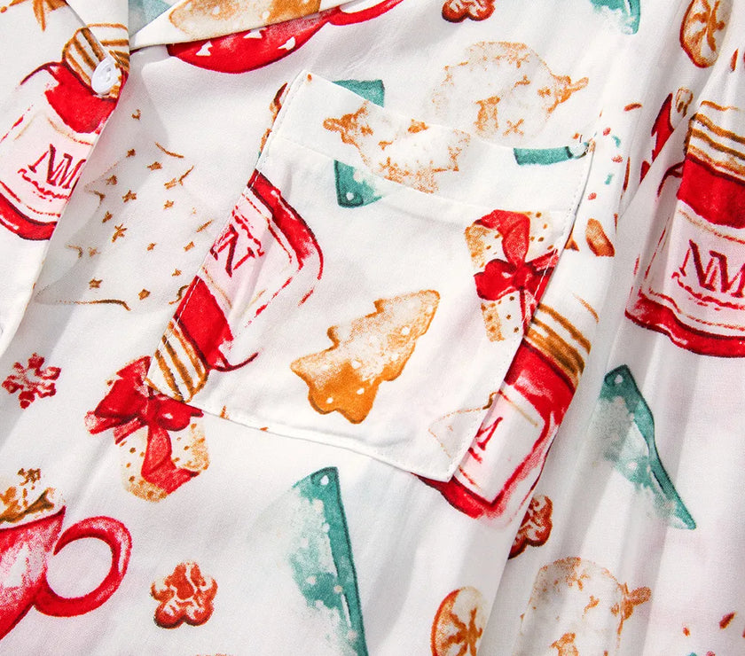 Printed Collared Neck Top and Pants Lounge Set