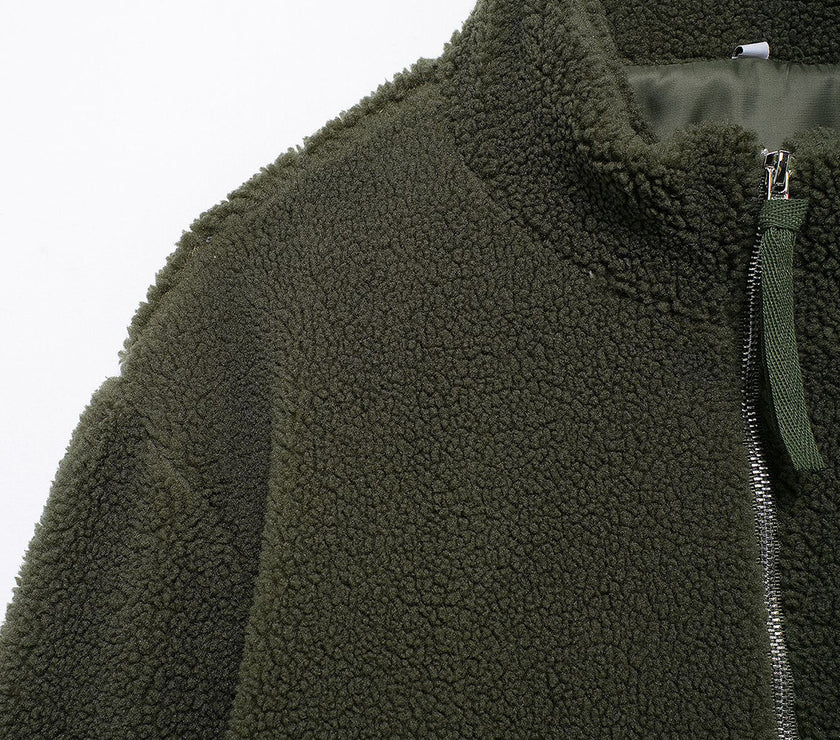 Turtleneck Zip Up Long Sleeve Plush Jacket