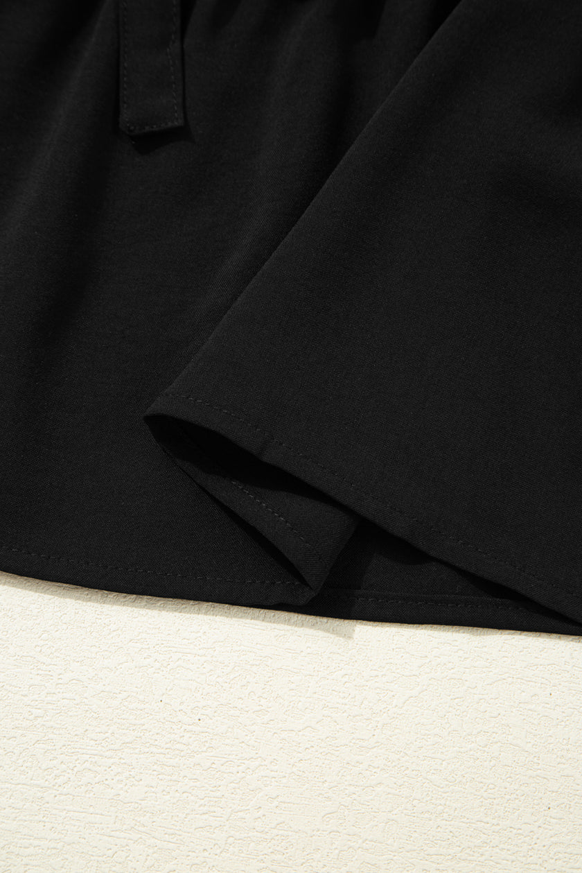 Black Puff Sleeve Bowknot Front Peplum Blouse