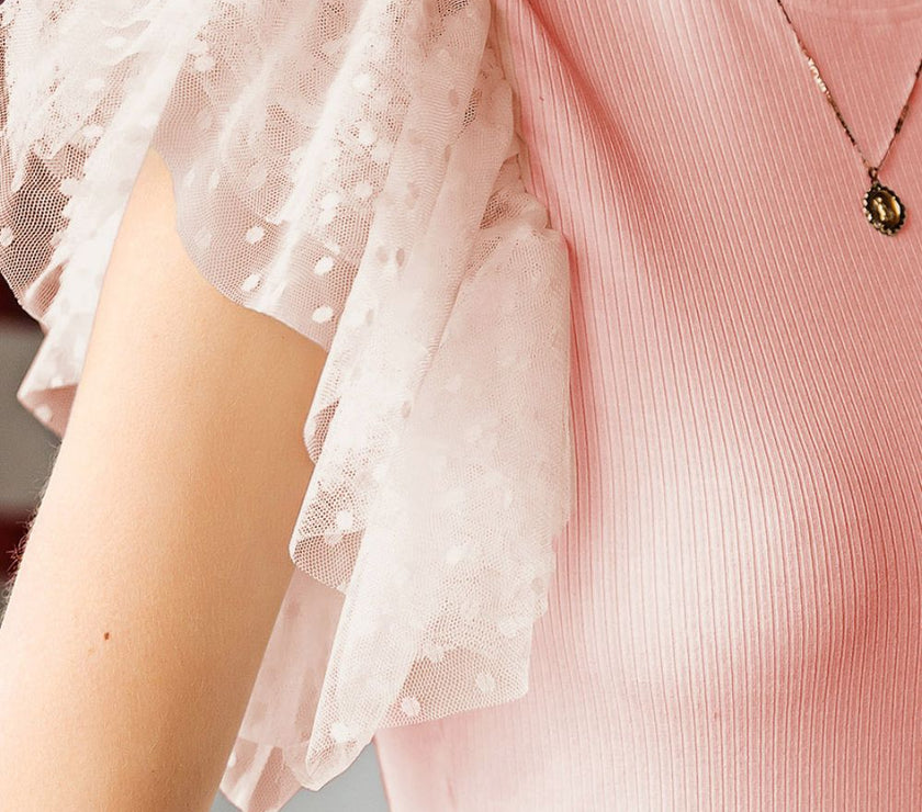 Ruffled Round Neck Cap Sleeve Blouse