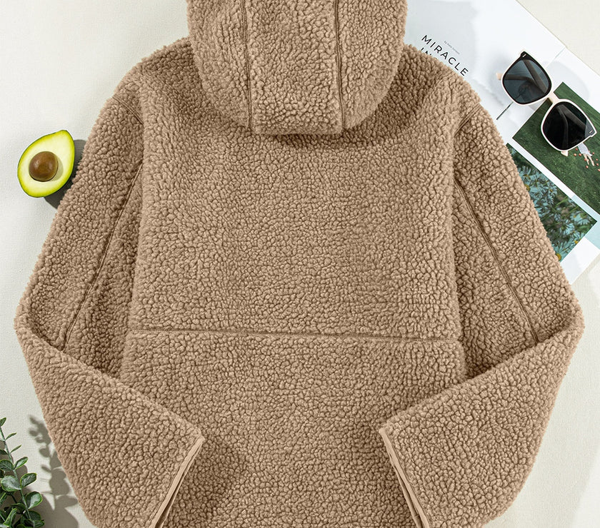 Drawstring Fleece Zip Up Hooded Jacket