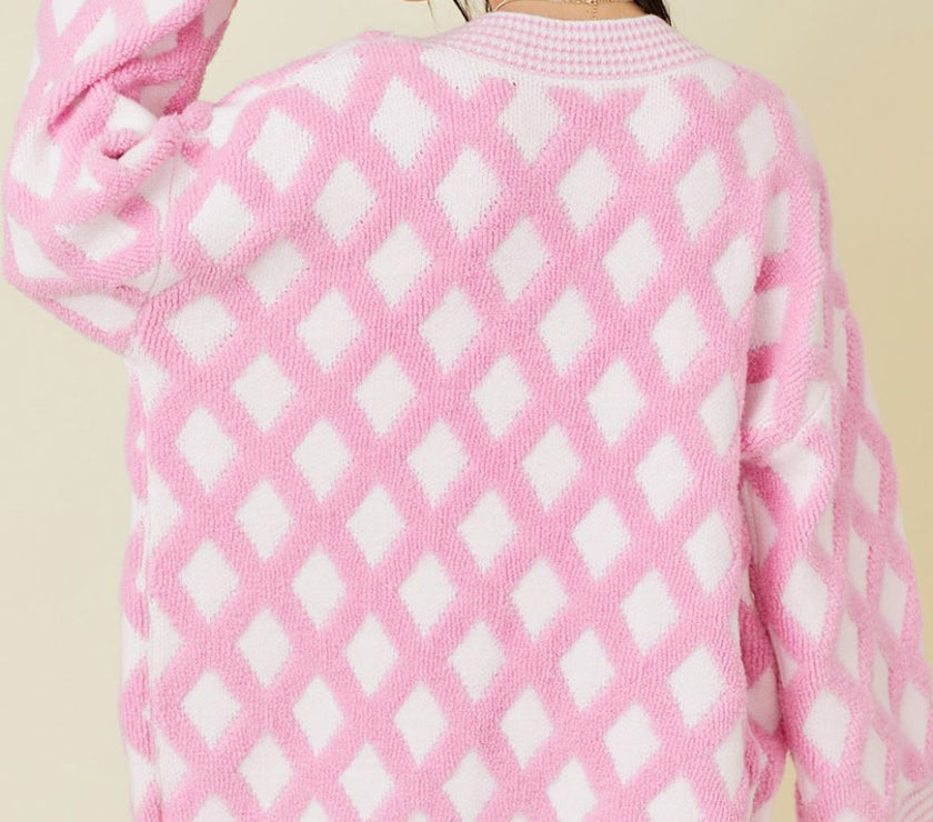 Geometric Open Front Long Sleeve Cardigan