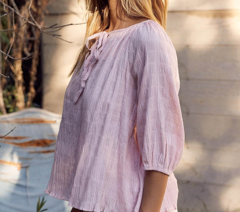 In February Textured Tie Neck Blouse