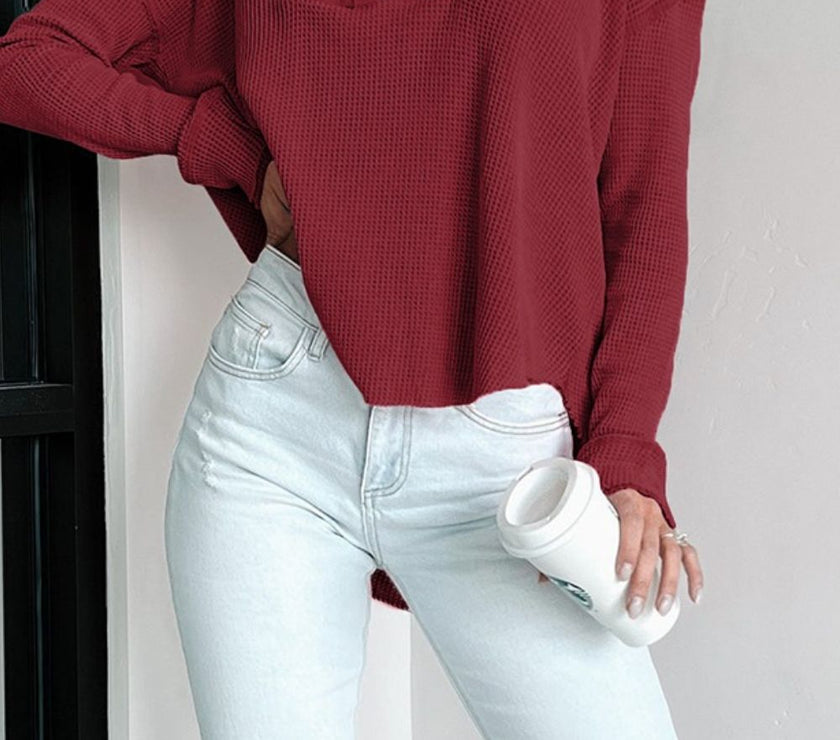 Waffle Knit Long Sleeve Hoodie