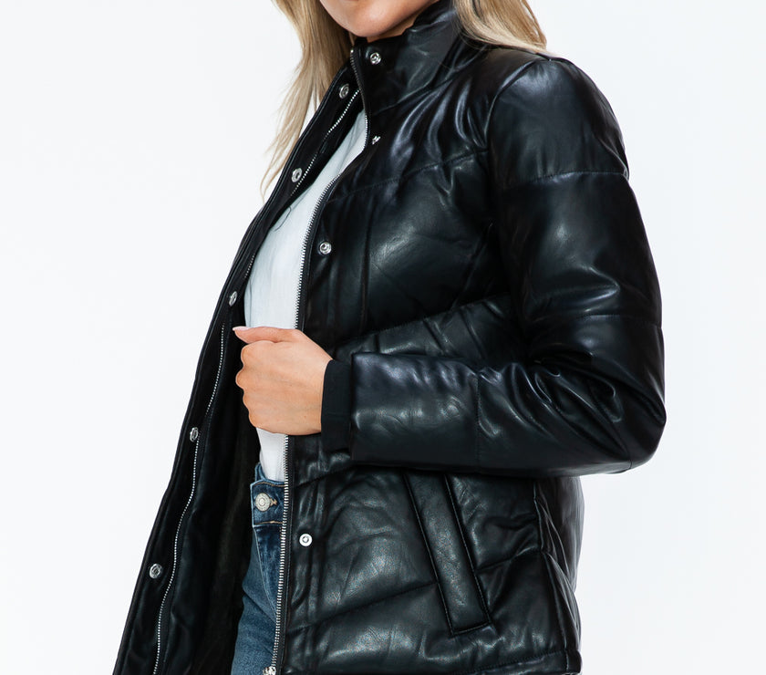 Snobbish Pocketed Zip Up Turtleneck Puffer Jacket