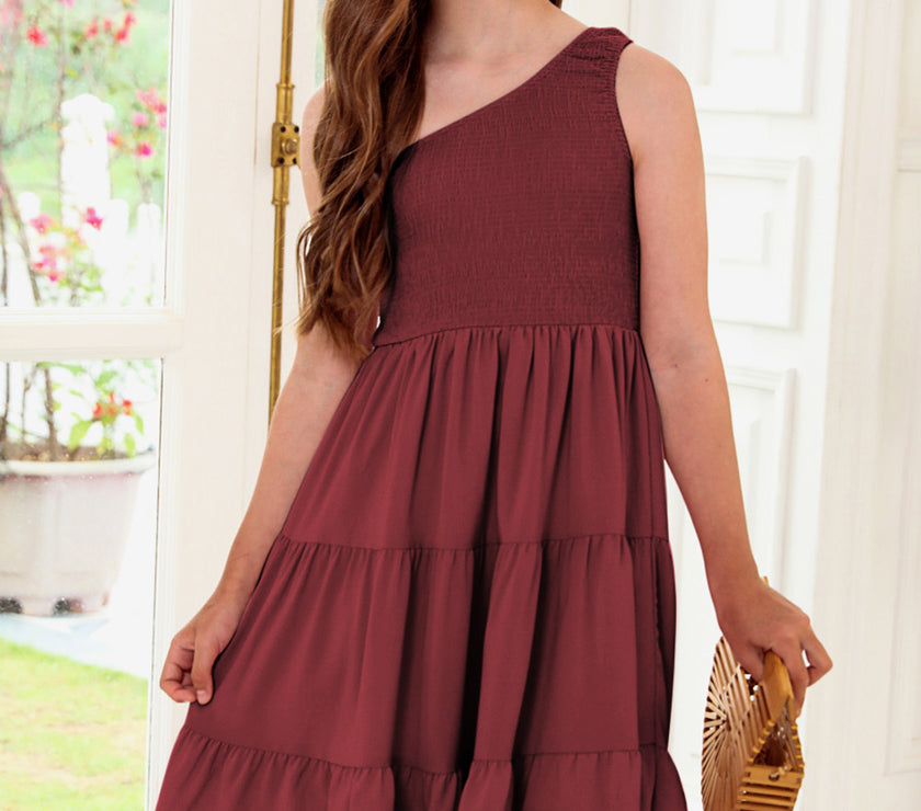 One-Shoulder Sleeveless Tiered Dress