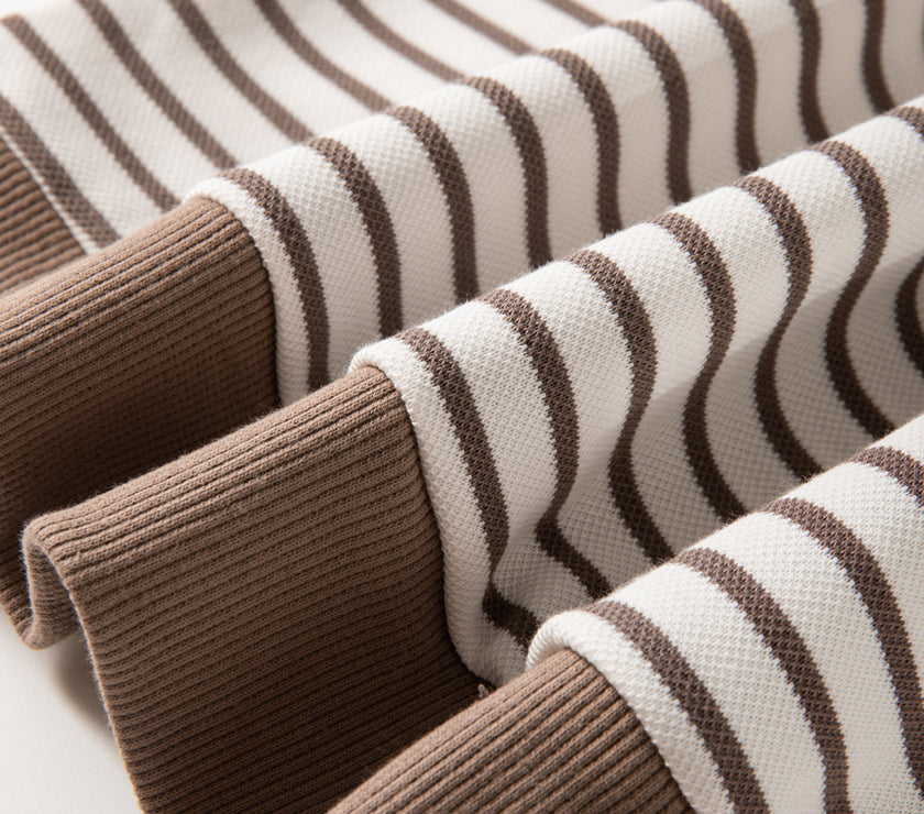 Parchment Contrast Detail Striped Ruffle Short Sleeve Top