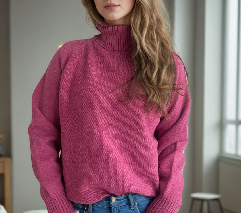 Ribbed Turtleneck Raglan Sleeve Sweater