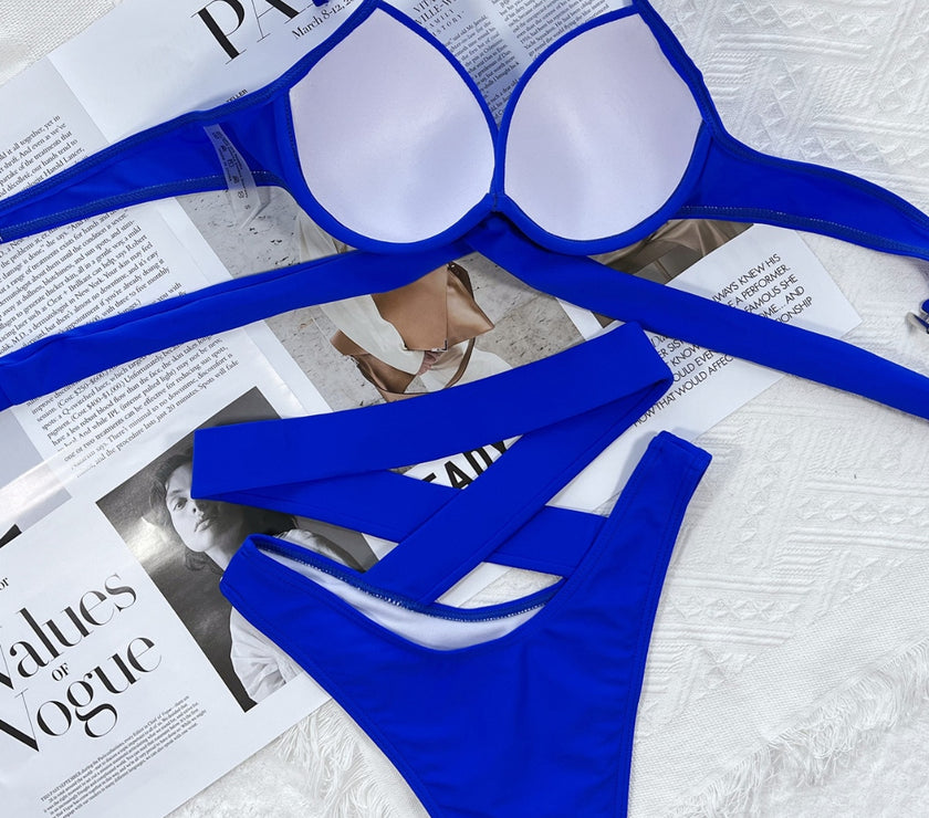 Crisscross Halter Neck Bikini Set