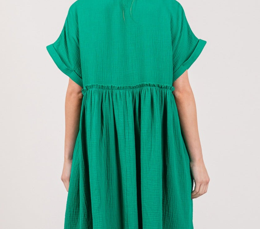SAGE + FIG Full Size Button Up Short Sleeve Dress