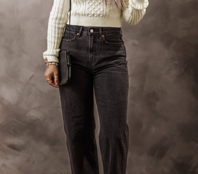 Cable-Knit Round Neck Long Sleeve Sweater