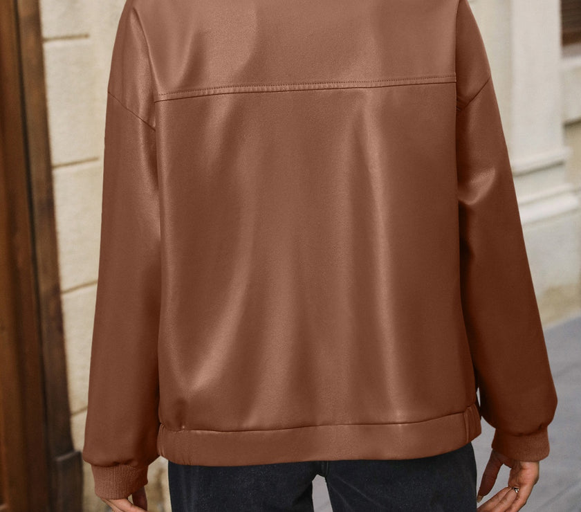 Ivy Lane Zip Up Baseball Collar Dropped Shoulder Jacket