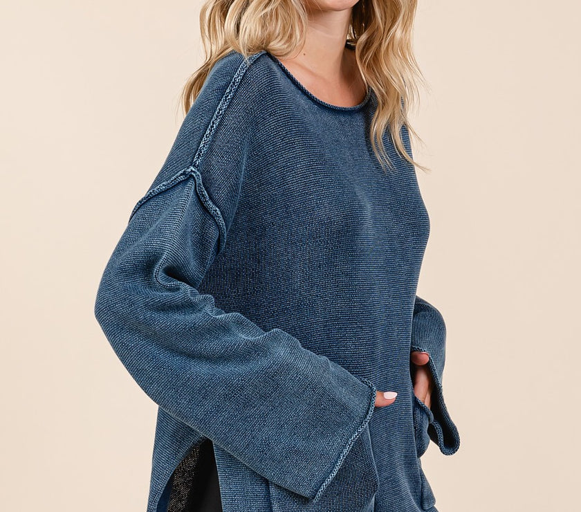 Mittoshop Mineral Wash Patch Pocket Cut Edge Sweater