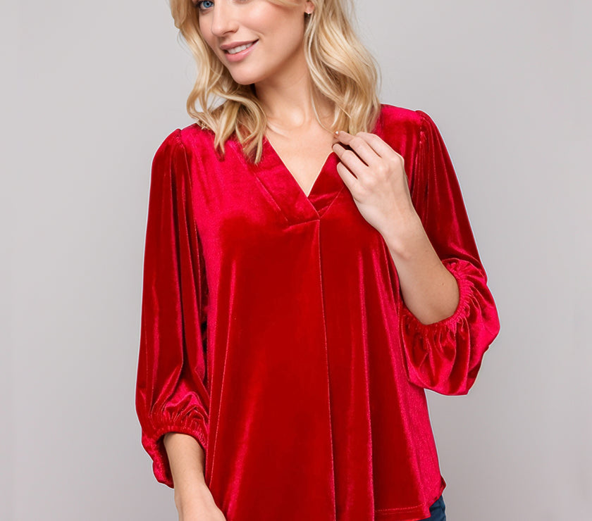 V-Neck Three-Quarter Sleeve Blouse
