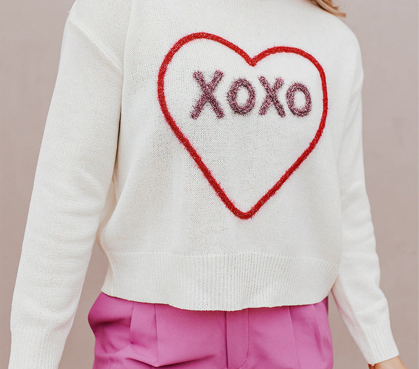 XOXO Round Neck Drop Shoulder Sweater