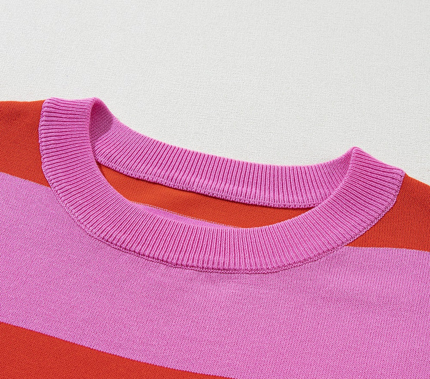 Color Block Round Neck Half Sleeve Top