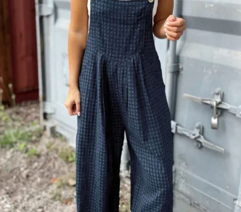 Plaid Wide Strap Wide Leg Overalls