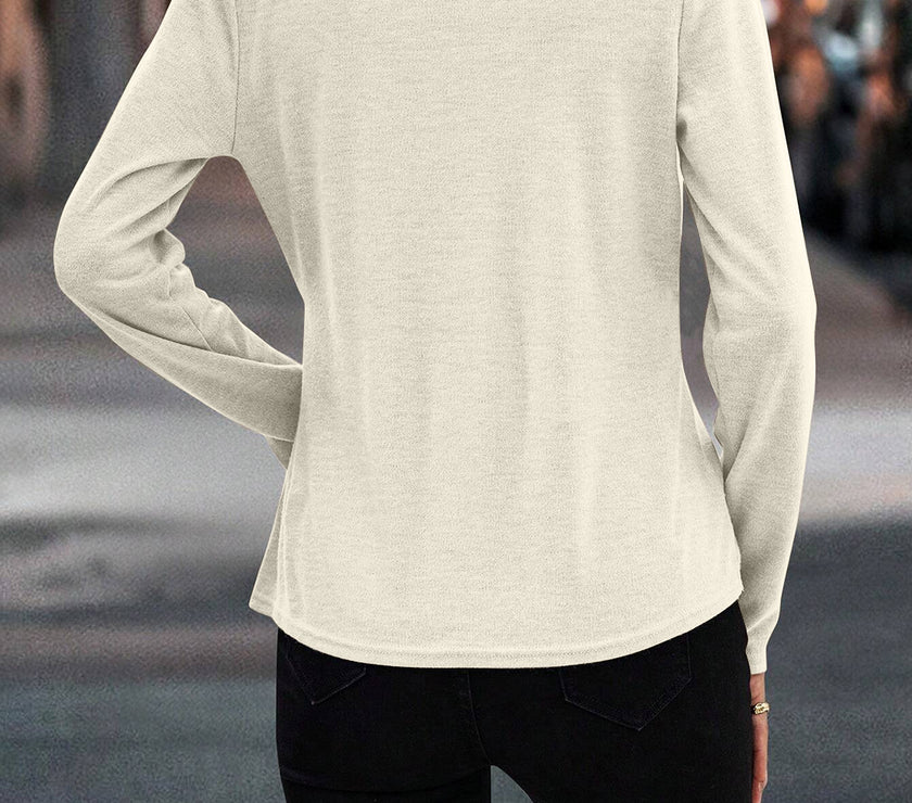 Full Size Crisscross Contrast Trim Long Sleeve T-Shirt