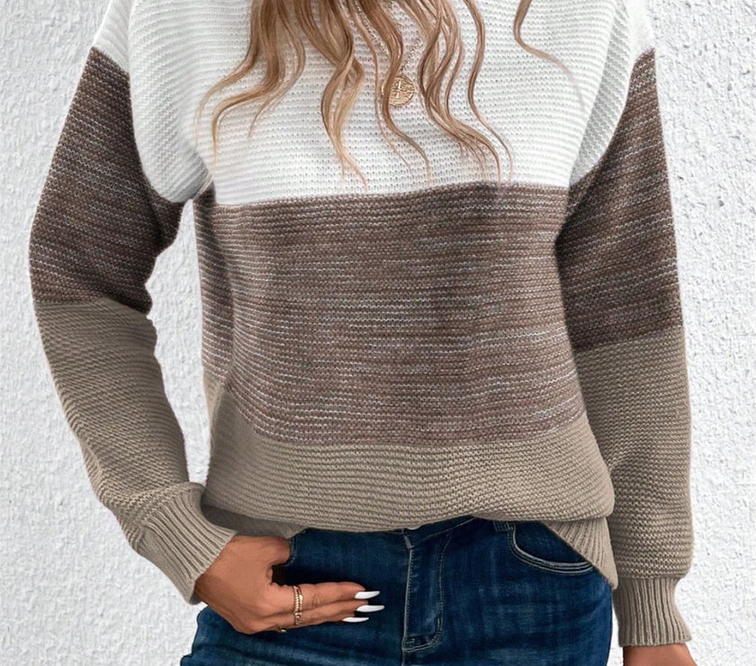 Color Block Drop Shoulder Long Sleeve Sweater