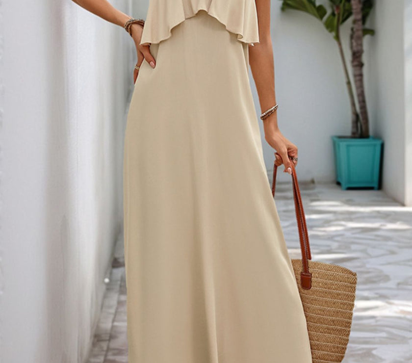 Perfee Tied Ruffled Scoop Neck Sleeveless Dress