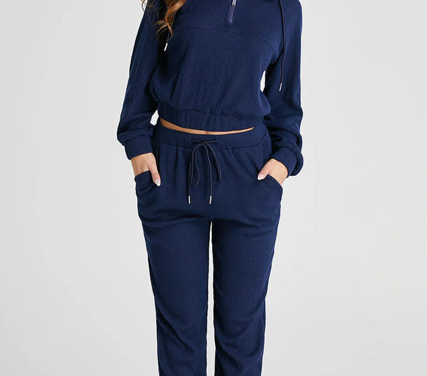 Drawstring Half Zip Hoodie and Joggers Active Set