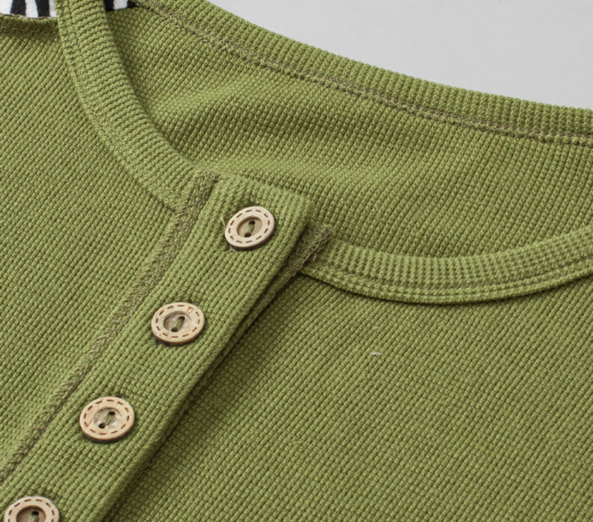 Striped Exposed Seam Half Button Sweatshirt