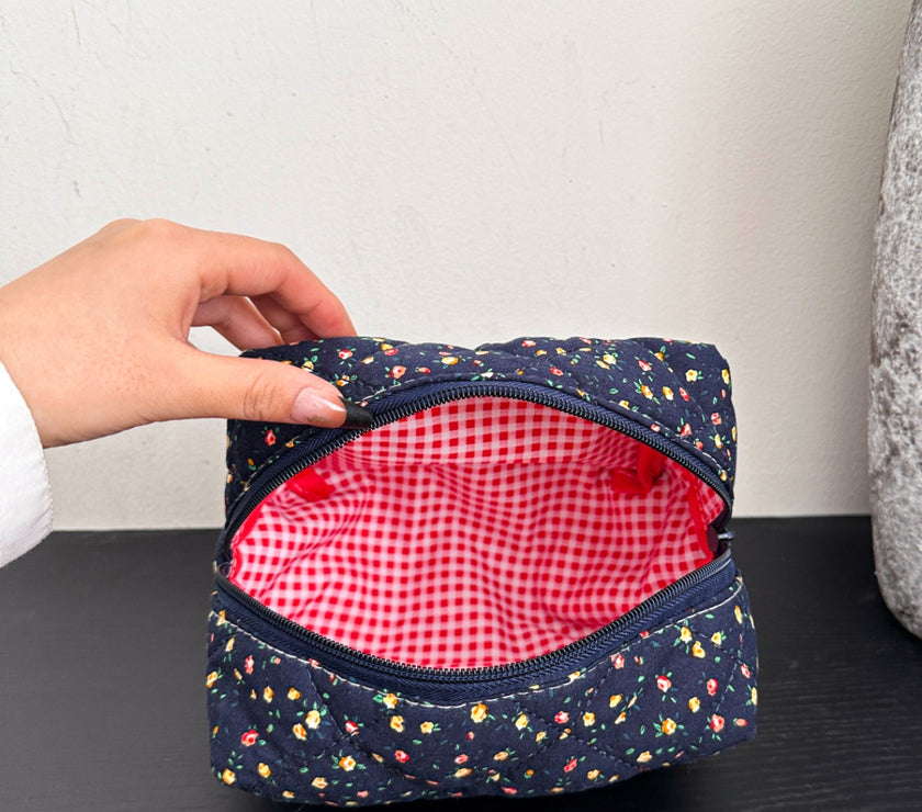 Floral Quilted Clutch with Plaid Lining