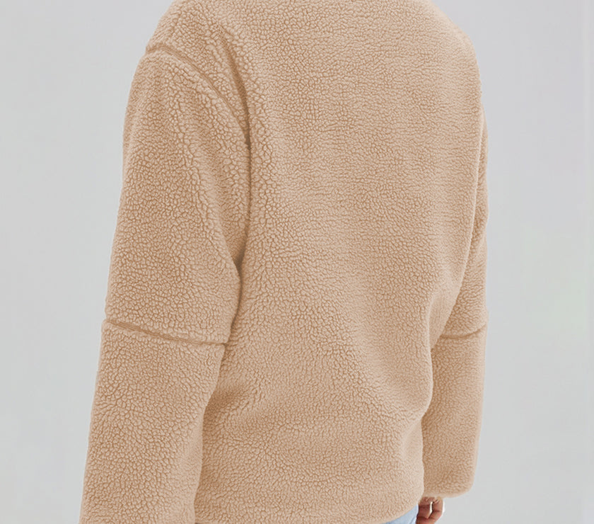 Turtleneck Zip Up Long Sleeve Plush Jacket