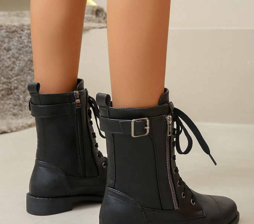 PU Leather Lace-Up Boots