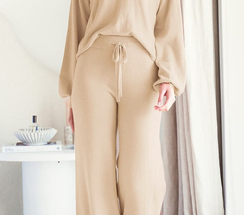 Round Neck Long Sleeve Top and Pants Set