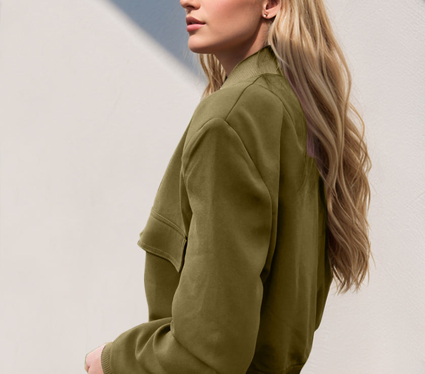 Pocketed Snap Down Baseball Collar Jacket