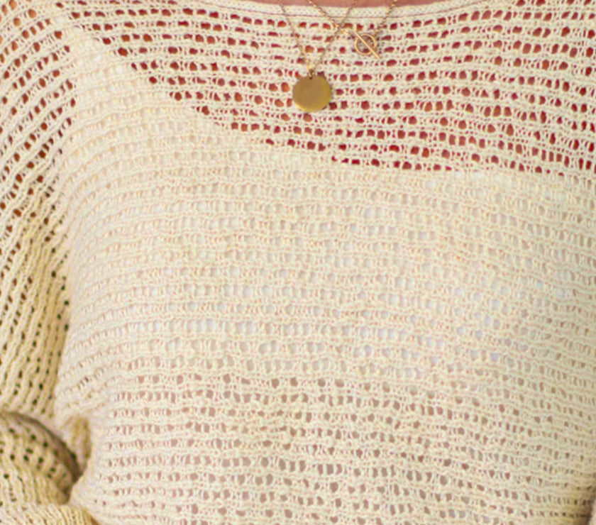 Openwork Boat Neck Raglan Sleeve Knit Top