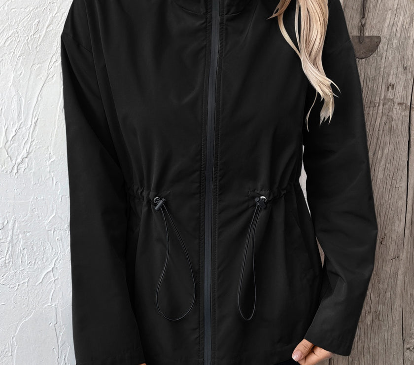 Ivy Lane Drawstring Zip Up Hooded Jacket
